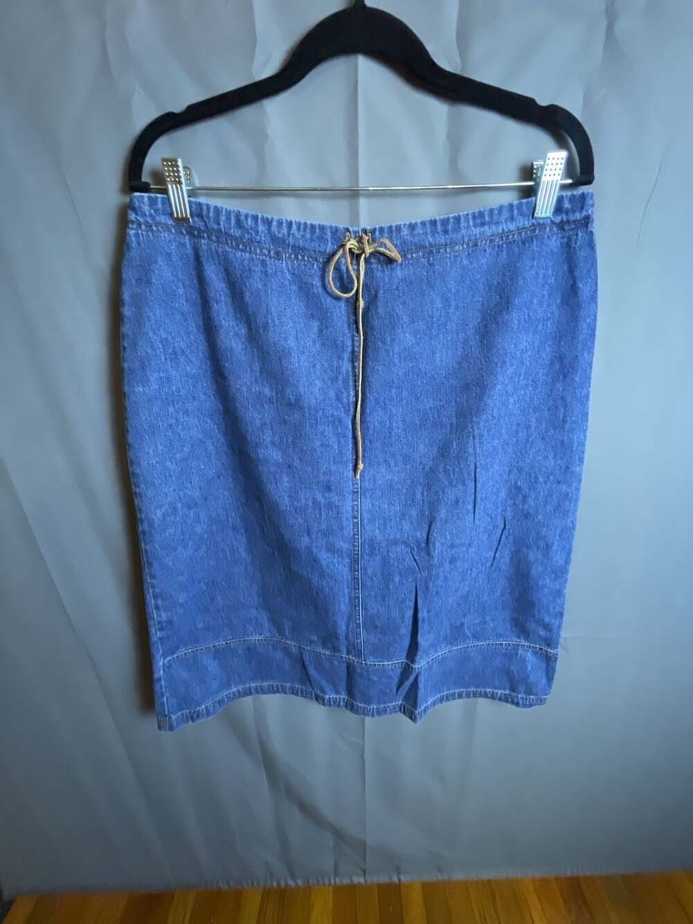 Vintage Studio 90s Drawstring Denim Skirt Size 16 Medium Wash Y2K Midi